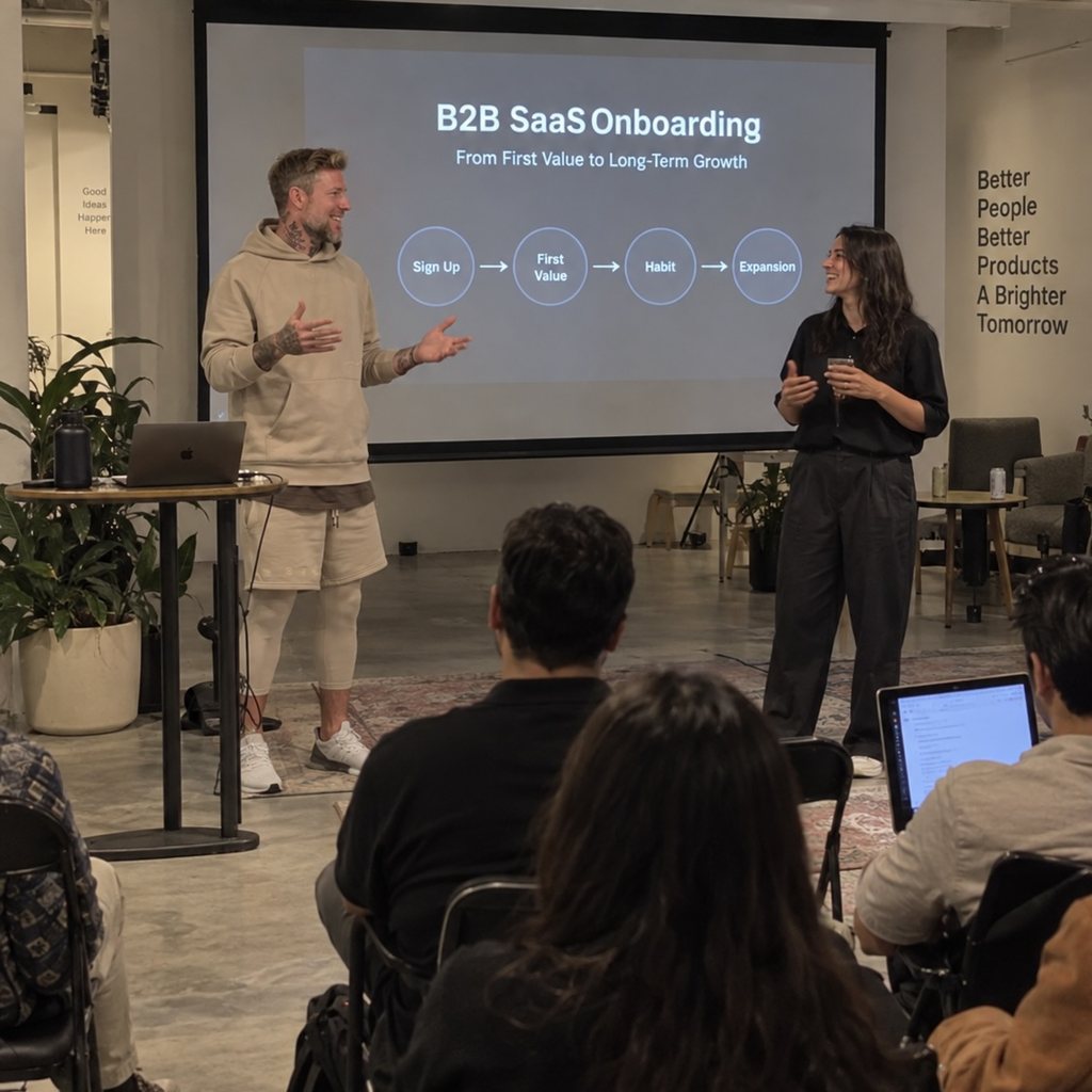 Bal Sieber, founder of OnboardingLoop, presenting a workshop on B2B SaaS onboarding